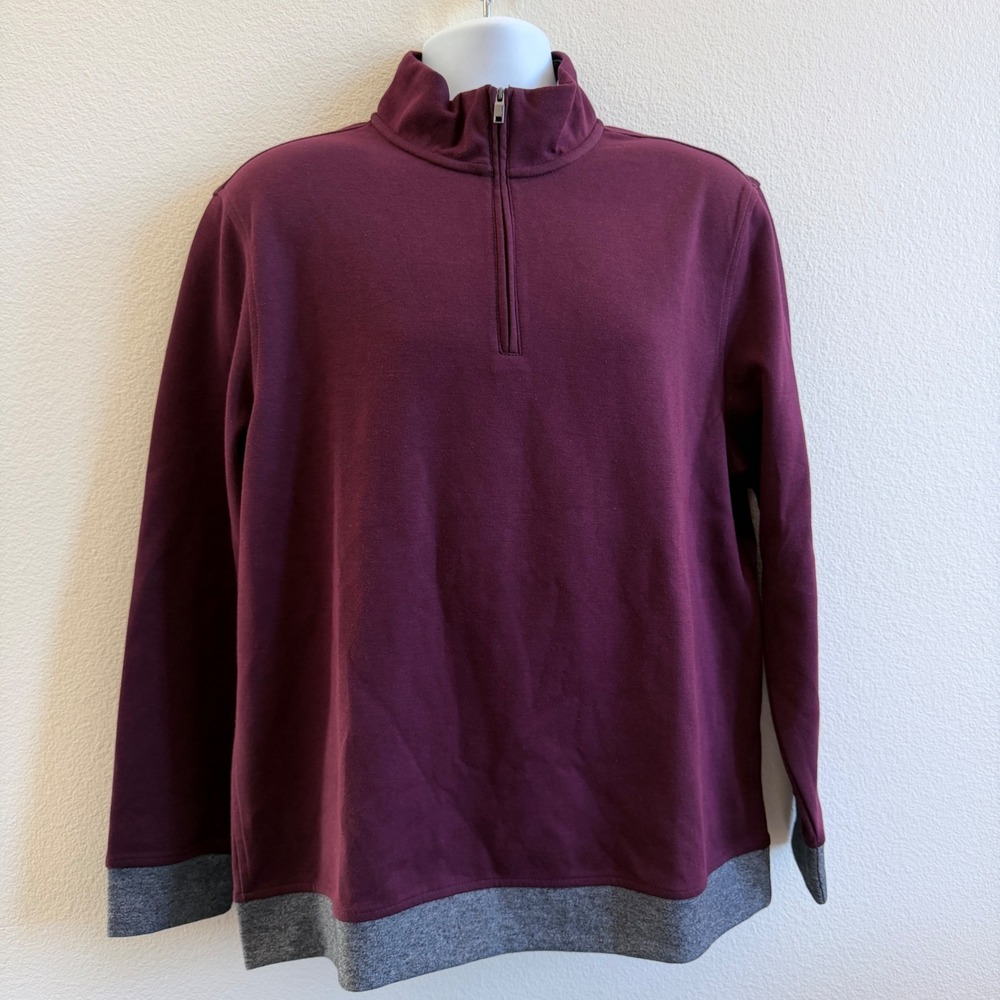 Alfani‎ Mens Large Burgundy Colorblock Quarter Zip Pullover Mock Neck Sweater